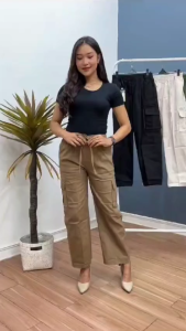 Sebelas Fashion Store Celana Kulot Cargo Wanita Matt Katun Twill Model Korean Style Viral