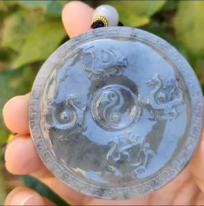 The Four Divine Beasts with Qiankun Yin and Yang eight trigrams Black Natural Type A Jadeite Pendant with certificate weigh 31.14 grams 57.3 * 57.3 * 5.3 mm suitable for daily wear or hang in your car or house (pendant60)