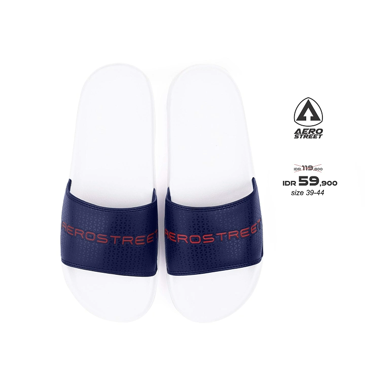 Aerostreet 39-44 Calvin Putih Navy - Sandal Selop Pria Wanita BABAA
