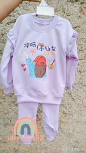 setelan anak perempuan sweater lengan panjang usia 2 sampai 10 tahun gambar karakter bahan fleece