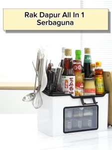 Rak Bumbu Dapur All in 1 6 Laci FREE 6Pcs Sendok + Tempat Pisau Dengan Holder HP / Multifunctional Kitchen Shelf / Wadah Penyimpanan Talenan Garpu Sumpit Lada Garam Merica Mecin Botol Kecap Serbaguna Peralatan Masak Rumah Tangga Murah Berkualitas - HOMIA