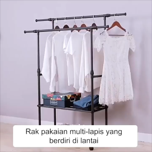 Rak Gantungan Baju Stand Hanger Besi Gantungan Baju Telescopic Clothes Hanger Jemuran Baju Serbaguna Dengan 4 roda