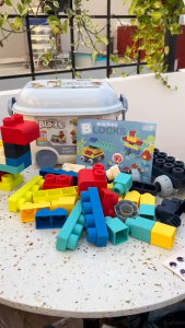 Đồ Chơi Xếp Hình Thông Minh - Có Hộp Đựng 50 chi tiết Chất Liệu Nhựa Dẻo An Toàn - Miếng Ghép To (Màu xanh be)