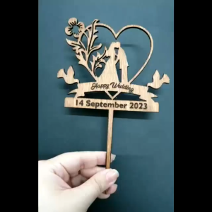 Topper Cake Happy Wedding bahan Kayu / Akrilik Tusukan Hiasan Kue Custom Acrylic / wood