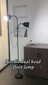 【Three-color light bulbs are given away】Double head floor lamp living room bedroom bedside lamp vertical lamp study work reading LED lamp