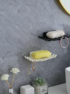 2pcs/Set Tempat Sabun Batang/Kotak Wadah Sabun/Tempel Dinding Tanpa Paku Wadah Sabun Kotak Hitam+Putih