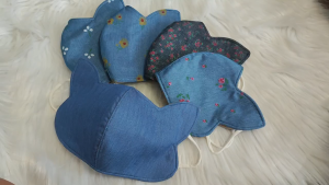 Khẩu trang vải có tai thỏ che nắng thái dương Khẩu trang chống nắng vải jean 3 lớp cao cấp