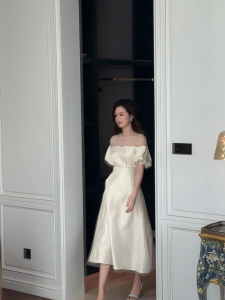 ZYHT EraVogue Váy nữ Váy trắng Váy tay phồng A-Shape Dress Work Dress Hi-Soo Dress Vintage Dress Evening Dress 21348