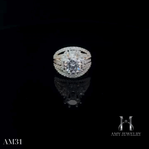 Nhẫn nữ bạc 925 công nghệ xi độc quyền NanoShield đính đá 9ly CZ- Moissanite AM31- Tặng nước rửa cao cấp