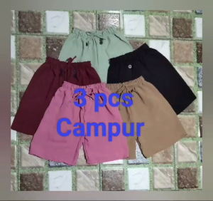 3 PCS CELANA PENDEK ANAK PEREMPUAN BAHAN CRINKLE /CELANA PENDEK ANAK CEWEK