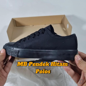 Sepatu MB Basket Sekolah SD SMP SMA Pendek Sneakers Hitam Polos Ukuran 33-42