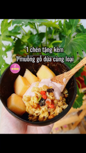 Bộ 3 Bát Chén Gáo Dừa kèm Muỗng Gỗ ST GROUP ăn ngũ cốc granola sữa chua salad Bát Dừa đắp mặt nạ đồ thủ công mỹ nghệ