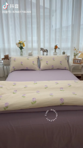 COD 2024 New 3in1 Garterized Bedsheets Semi Cotton 2pcs Pillow Case+1 Fitted Sheet Single/Queen Size Bedsheet Set Size 90cm Free Shipping Sale