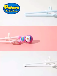 Đũa tập gắp Pororo xỏ ngón bằng đệm silicon cho bé tập ăn