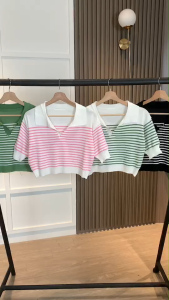 BL20923 Top Oversize Knit Desain Striping Tengah