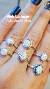 Premium Grade Pink Larimar Full S925 Silver Adjustable Ring (4 Types to Choose)