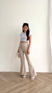 Celana Fit & Flare Highwaist Cutbray Scuba Bahan Elastis