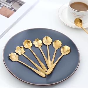 5pcs 12.5cm Stainless Steel Rose Spoon Gold Short Handle Coffee Mixing Spoon Dessert Gift Spoon Mixing Teaspoon Ice Cream