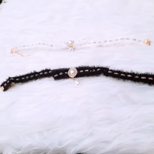 Vòng choker lông kim tuyến gắn ngọc vòng cổ nữ nơ ngọc