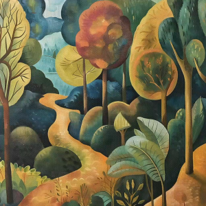 Tranh trừu tượng phong cảnh khu rừng đơn giản tranh treo tường dán tường trang trí decor nội thất.CGI-758