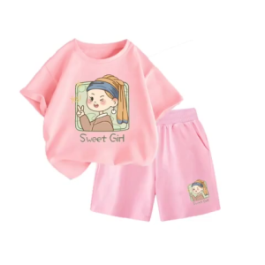 Set bộ quần áo trẻ em mùa hè chất vải cotton mềm mịn co giãn hình Cô Gái Sweet Girl dễ thương