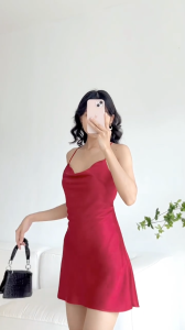 Váy Ngắn Cổ Đổ Hở Lưng Đan Dây FILILO Vải Lụa Nene Dress Form chuẩn Đầm Thiết kế Dự Tiệc Cao cấp