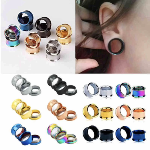 Bộ 4 Mũi Ti Earring Plug Chống Thấm Hơi Hình Tròn Kim Loại Mầu Đen/Trắng Size 2/3/4/5/6/8/10/12/14/16/18/20/22/24mm