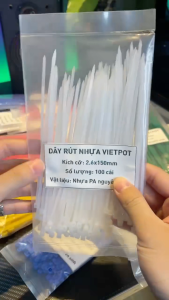 Dây rút nhựa VIETPOT 100 sợi màu trắng màu đen cố định cây buộc dây điện size 10cm-30cm.