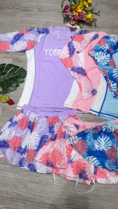 Đồ bơi bé gái 2 mảnh kín đáo áo tay dài quần đùi váy họa tiết nhiều màu dễ thương size từ 20-56kg BINSPORTS BB116