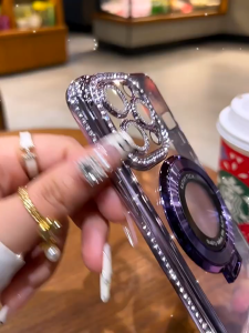 New Casing Diamond Silicone Transparent Phone Case for Iphone 15 Pro Max 12 13 14 Glitter Clear Stand Case Magnetic Shockproof Back Cover