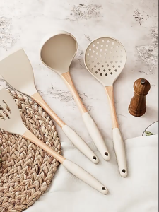 Gaoboos kitchen utensils set nonstick cooking tool Silicone spatula set with rack holder food tong pasta server ladle