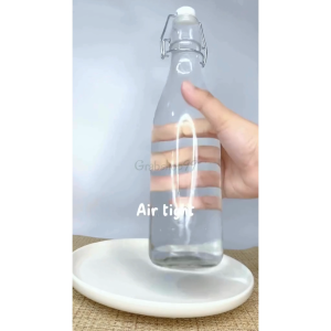 1 Liter Botol Air Kaca Estetik Glass Bottle with Stopper Esthetic Clear Glass Water Bottles Transparent Drinking Water Bottle Drinkware