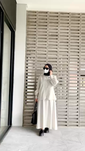 ILONASHOP Kaluna Set Rok Wanita Basic Polos OOTD Casual Daily Kekinian Katun Linen Rami Setelan Rok