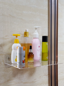 ชั้นวางของอะคริลิคใส แบบติดผนัง ทนทาน ไม่ต้องเจาะผนัง สะดวกต่อการใช้งาน