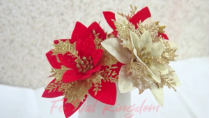 10Pcs Glitter Poinsettia with Stems Christmas Flowers - Decor for Xmas Tree & Wreath