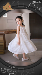 [HÀNG LOẠI 1] Váy đi biển cho bé gái Váy Melisa cho bé vải tơ trắng thêu hoa quỳnh cho mùa hè mát mẻ