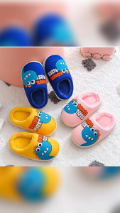 Childrens cotton soft sole slippers cute dinosaur home warm indoor antiskid slippers for kids