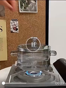 1.65L Glass Pot with Lid Cover Borosilicate Glass with Handle Multipurpose Heat-resistant Cooking Pot Pan Cookware