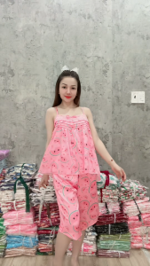 Đồ Ngủ Nữ HEUN YOUNG Đồ Bộ Lửng 2 Dây Lụa Latin In Họa Tiết Siêu Xinh Freesize <65kg OD12