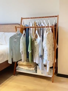 KUCA Giá phơi đồ gập được Giá treo áo khoác cho phòng ngủ Giá phơi đồ đa năng Làm từ tre tự nhiên