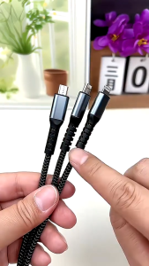 Dây Sạc Tự Ngắt 3 Đầu 100W Micro USB Type C 3 trong 1 Dài 1m2 hở mạch trong suốt kèm đèn led báo sạc