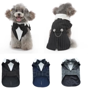 【Exclusive Offer】 Pet Pantry Dog Clothes for Shih Tzu Terno Male Formal Tuxedo Pet Wedding Suit Vertical Striped Puppy Shirt Small Medium Dog Gown