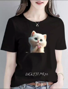 (COD)KAOS ATASAN MOTIF KUCING LOVE/WANITA COTTON COMBED