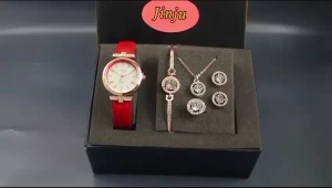 Paket Box Exclusive + Set ACC / Jam Tangan Jinju Bulat VA-742HA / Jam Tangan Fashion Wanita Tali Kulit Diameter 34 cm