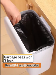 ODOROKU Kitchen Hanging Rubbish Bin with Lid 2 Ways Opening Waste Bin Self Adhesive Wall Mounted Dustbin Trash Bins Garbage Recycling Bin Large Capacity Garbage Basket Removable Inner Bin with Handle Under Sink Bathroom Trash Can with Lid Food Waste Bin