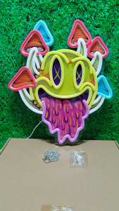 ป้ายไฟนีออน ป้าย รูปเห็ด หน้ายิ้ม สําหรับตกแต่งปาร์ตี้ฮาโลวีน ป้ายตกแต่งห้อง