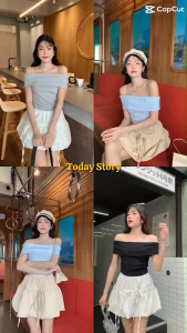 (ขายแยกชิ้น**) เซ็ทกระโปรงบอลลูน กระโปรงสั้นบอลลูนเกาหลี น่ารักๆ เวียดนาม เสื้อปาดไหล่ตัวดัว ปาดไหล่สีขาว