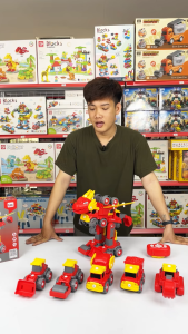 Đồ chơi lắp ráp 5in1 - Ô tô ráp thành khủng long có nhạc đèn có điều khiển -xếp hình ô tô thành robot khủng long- L17