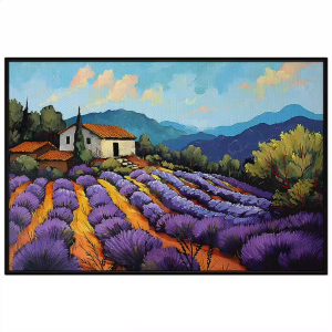 Tranh phong cảnh cánh đồng hoa lavender vùng quê trên đỉnh đồi tranh treo tường dán tường decor nội thất.CGI-838