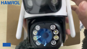 Hamrol Dual Lens Dual Screen 8MP 4K WiFi PTZ Camera Outdoor Waterproof Color Night Vision IP Camera Two-Way Audio Auto Tracking Surveillance Camera iCSee APP